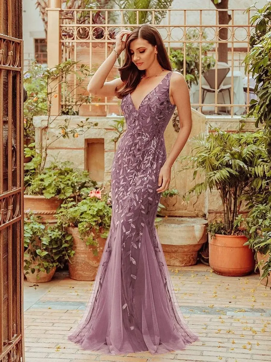 Robe de soirée Longue Sexy en sequins col en V pour femmes