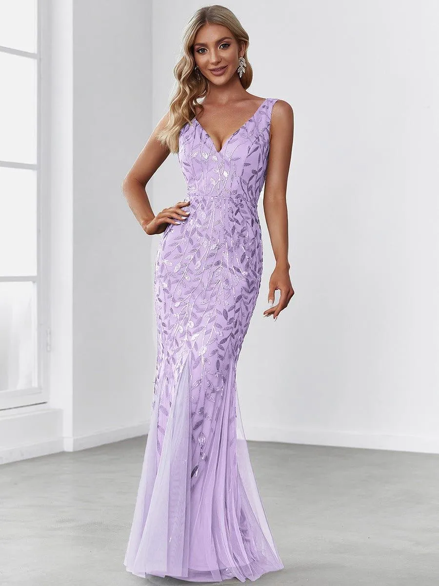 Robe de soirée Longue Sexy en sequins col en V pour femmes