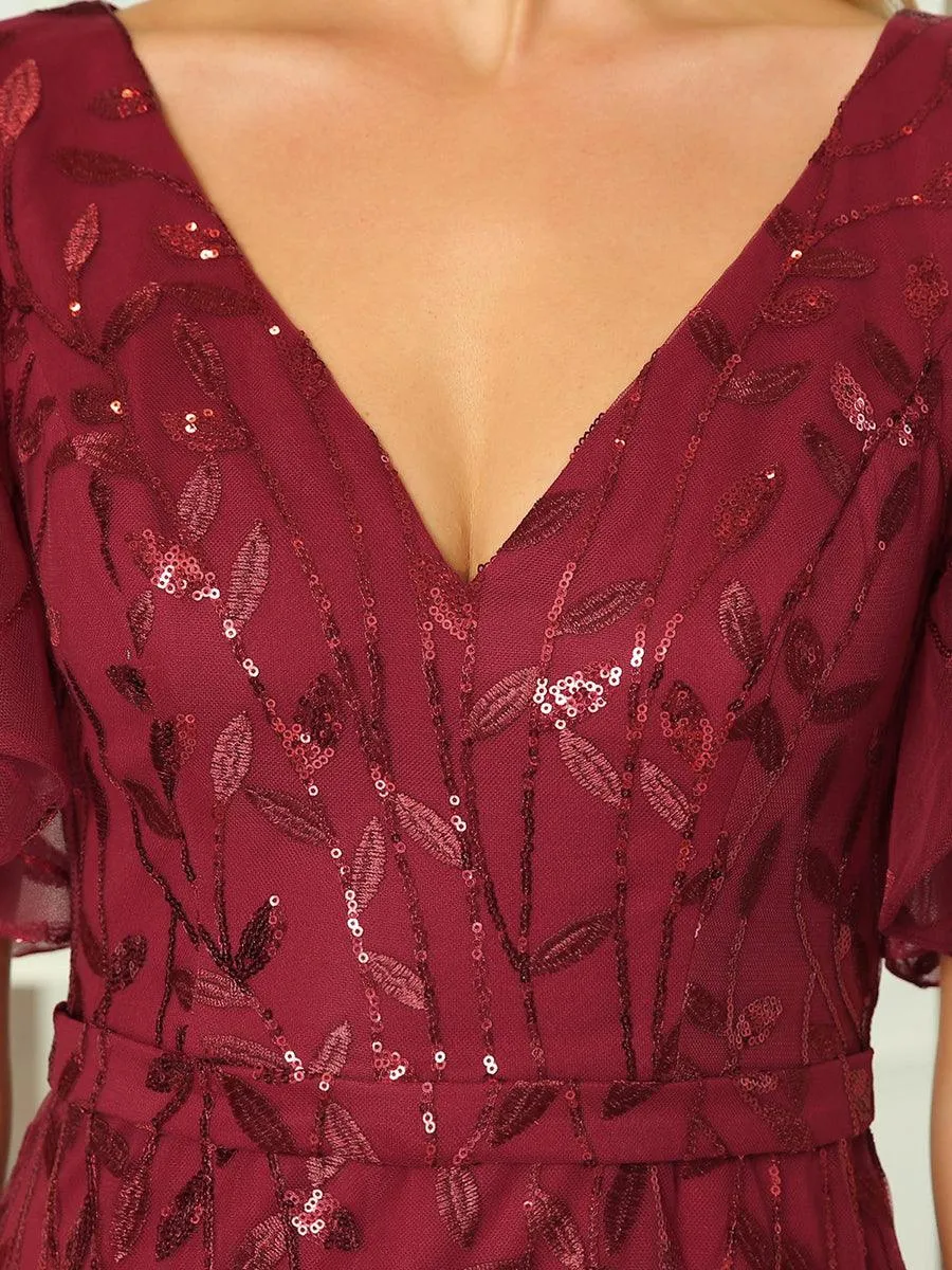 Robe de Soirée Longue Sirène à Pailletée à Col en V Profond