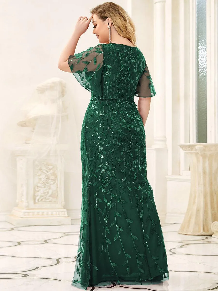 Robe de Soirée Longue Sirène à Pailletée à Col en V Profond