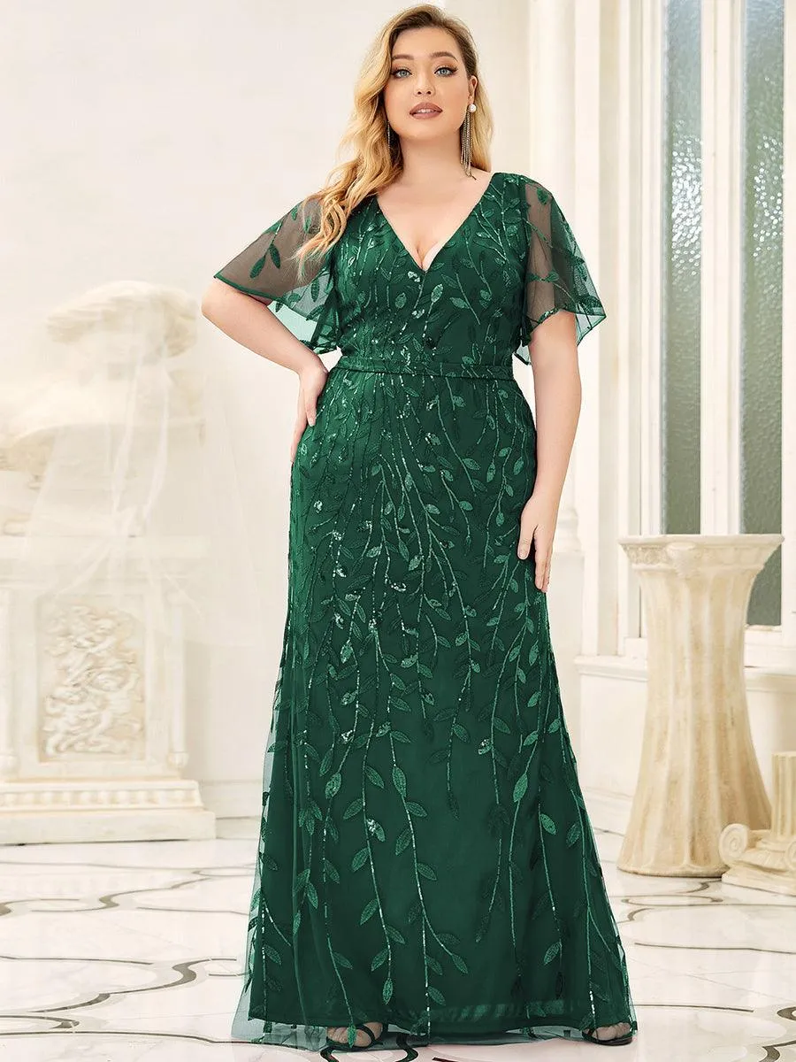 Robe de Soirée Longue Sirène à Pailletée à Col en V Profond