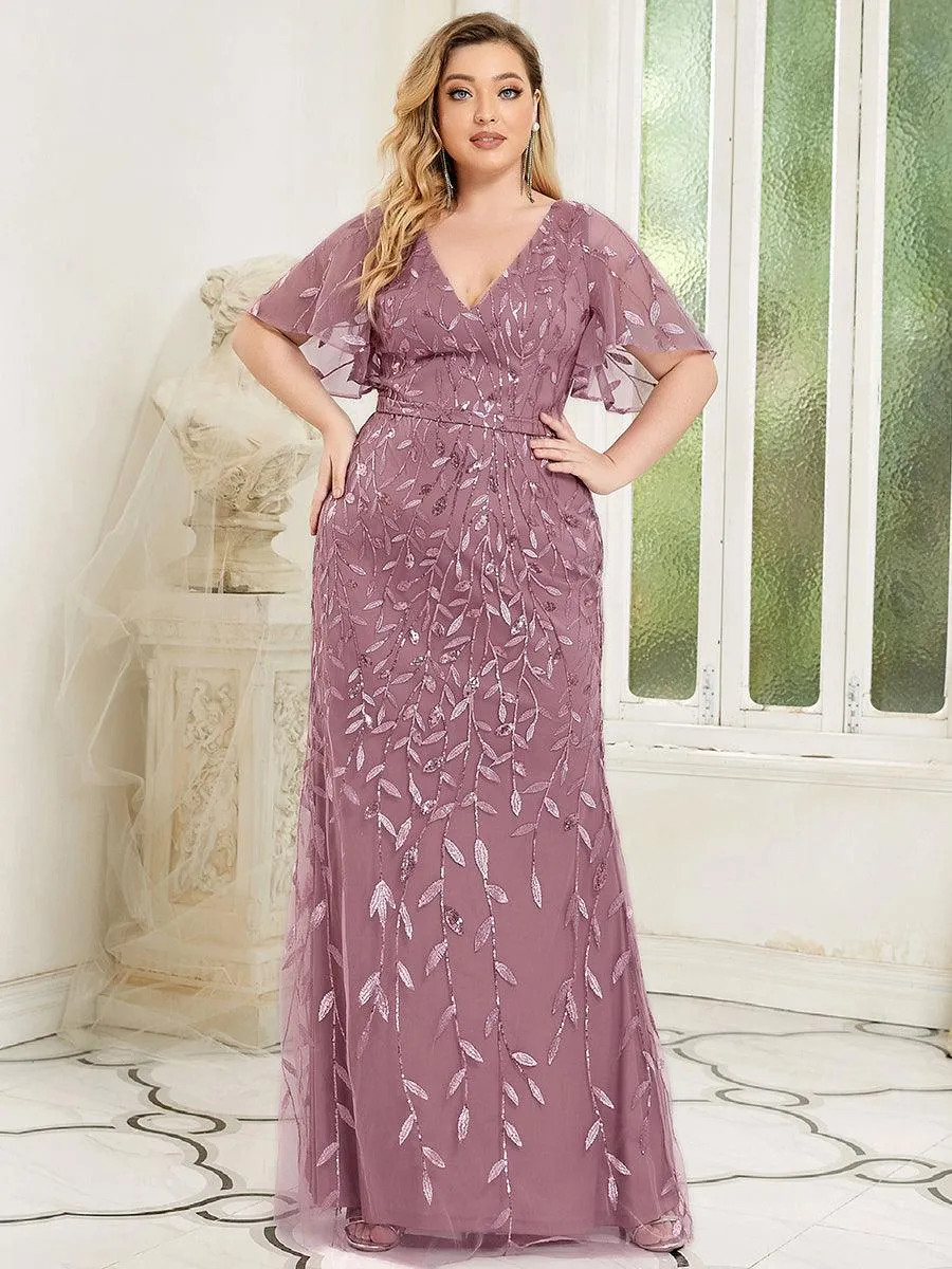 Robe de Soirée Longue Sirène à Pailletée à Col en V Profond