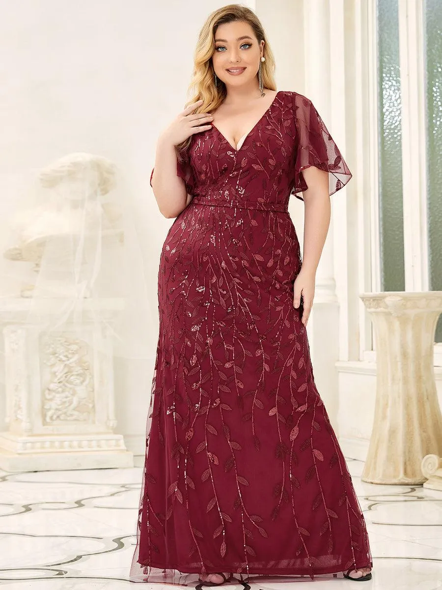 Robe de Soirée Longue Sirène à Pailletée à Col en V Profond