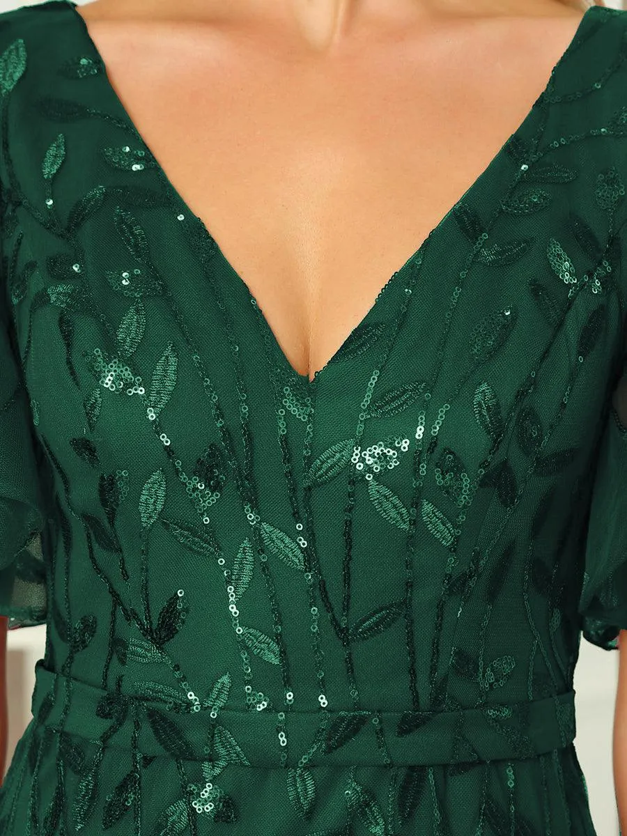 Robe de Soirée Longue Sirène à Pailletée à Col en V Profond