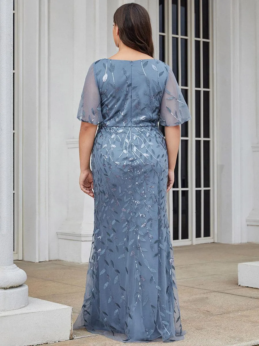 Robe de Soirée Longue Sirène à Pailletée à Col en V Profond