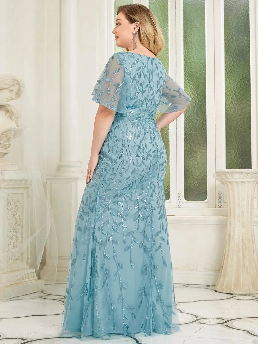 Robe de Soirée Longue Sirène à Pailletée à Col en V Profond