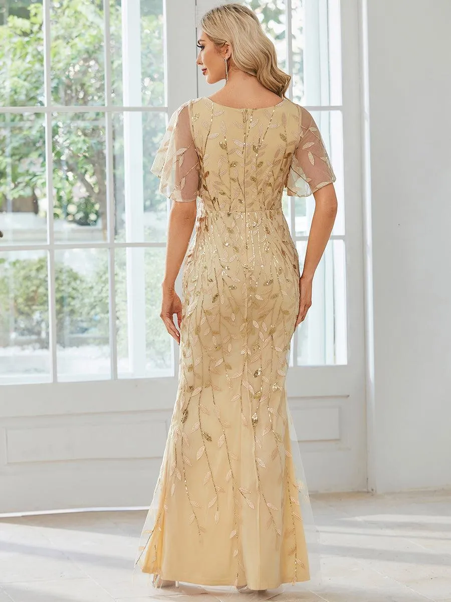 Robe de Soirée Longue Sirène à Pailletée à Col en V Profond