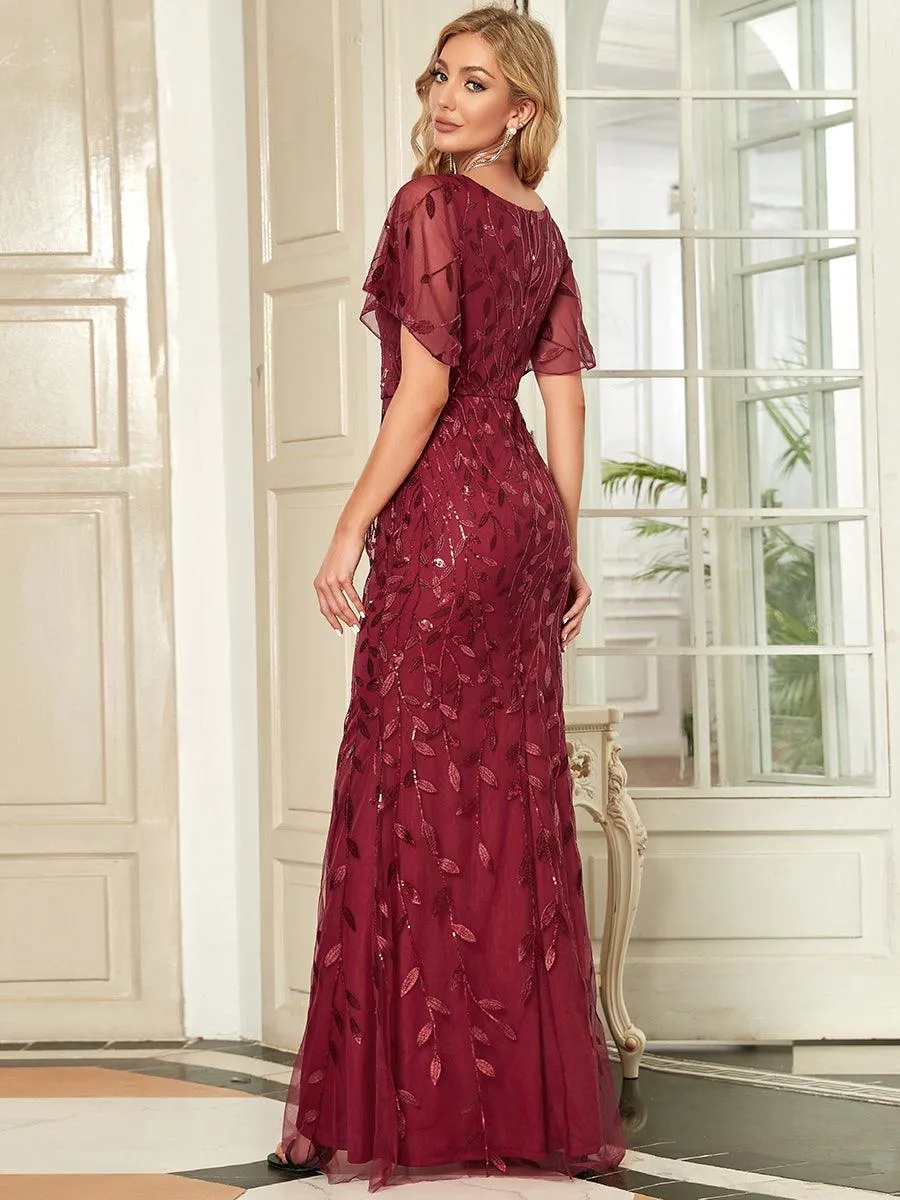 Robe de Soirée Longue Sirène à Pailletée à Col en V Profond