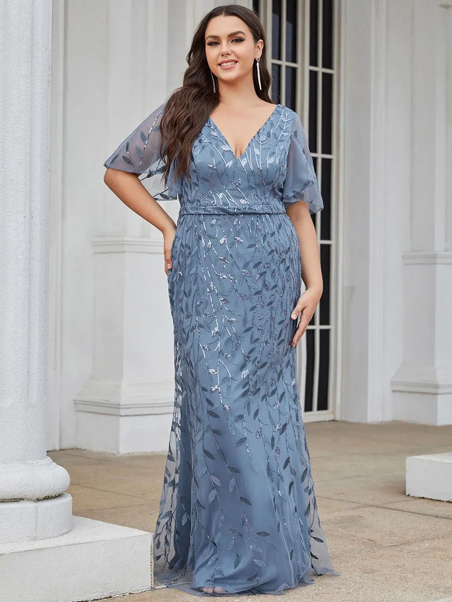 Robe de Soirée Longue Sirène à Pailletée à Col en V Profond
