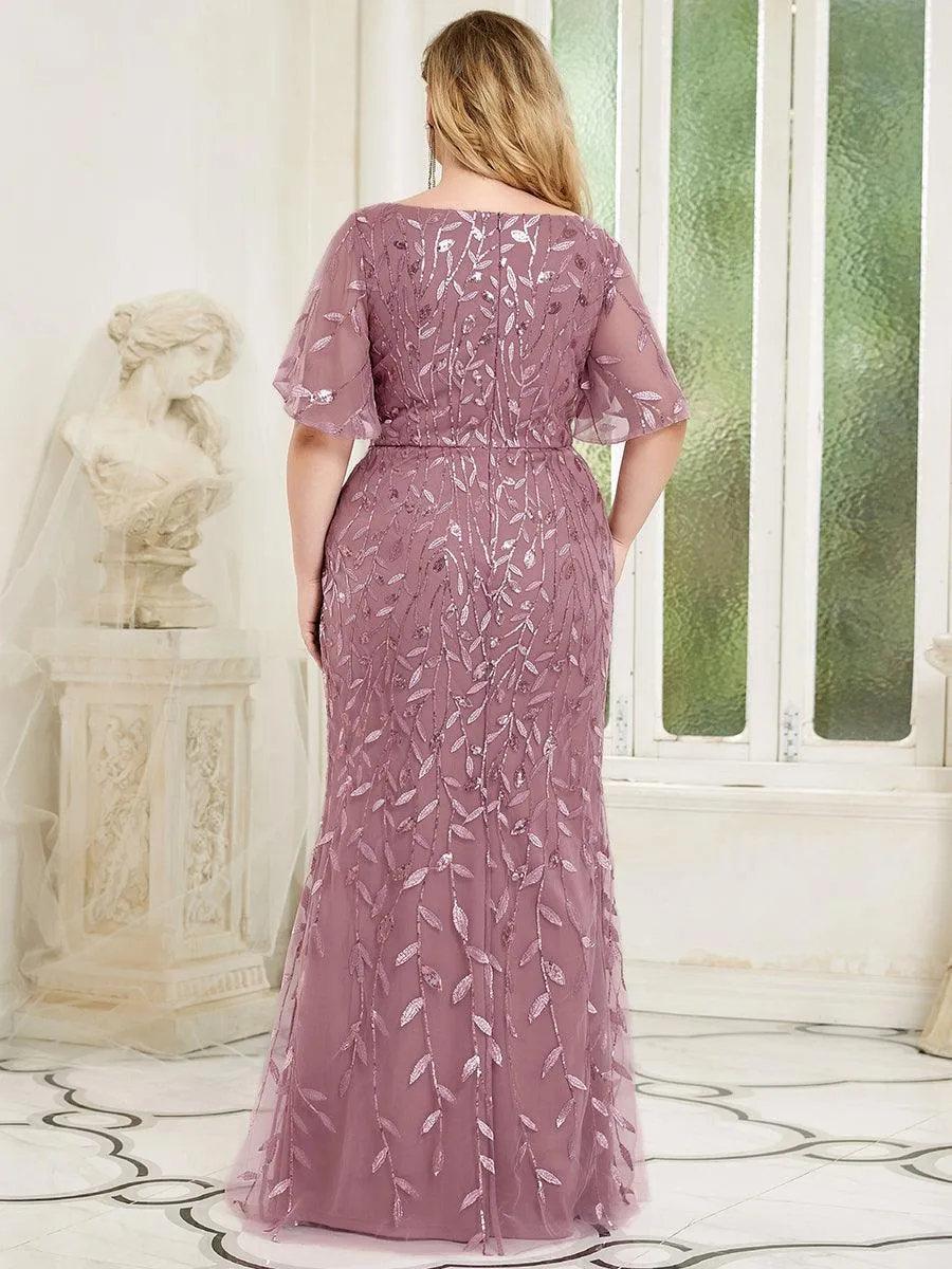 Robe de Soirée Longue Sirène à Pailletée à Col en V Profond