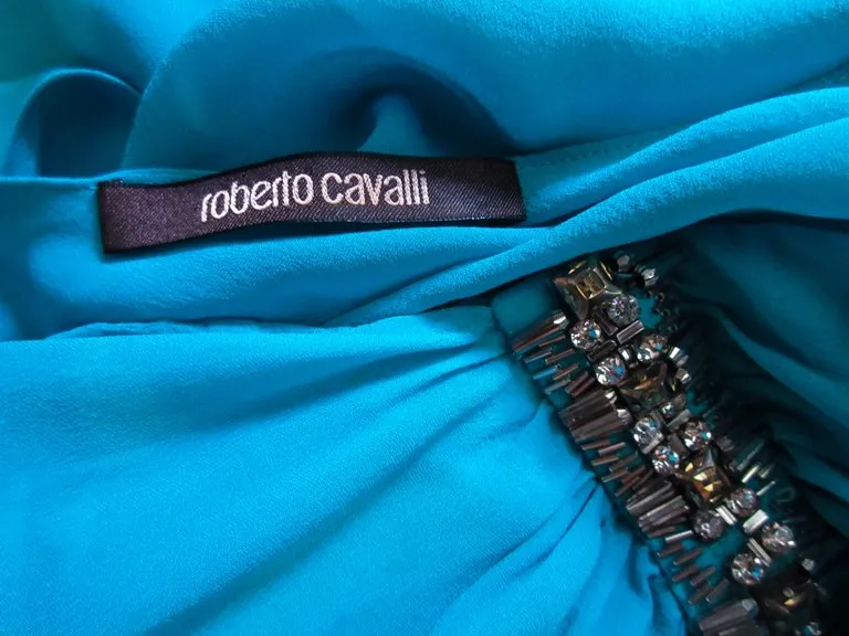 ROBERTO CAVALLI Aqua Silk Chiffon Cocktail Dress Size 40