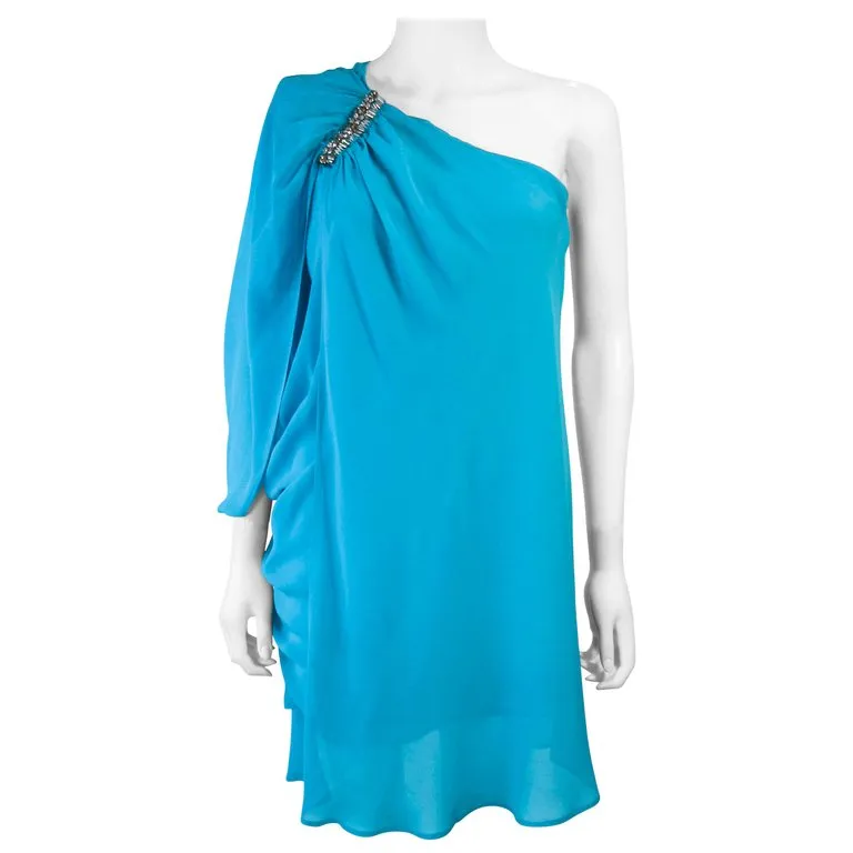 ROBERTO CAVALLI Aqua Silk Chiffon Cocktail Dress Size 40