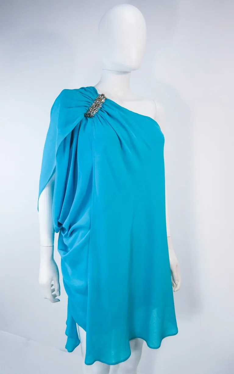 ROBERTO CAVALLI Aqua Silk Chiffon Cocktail Dress Size 40