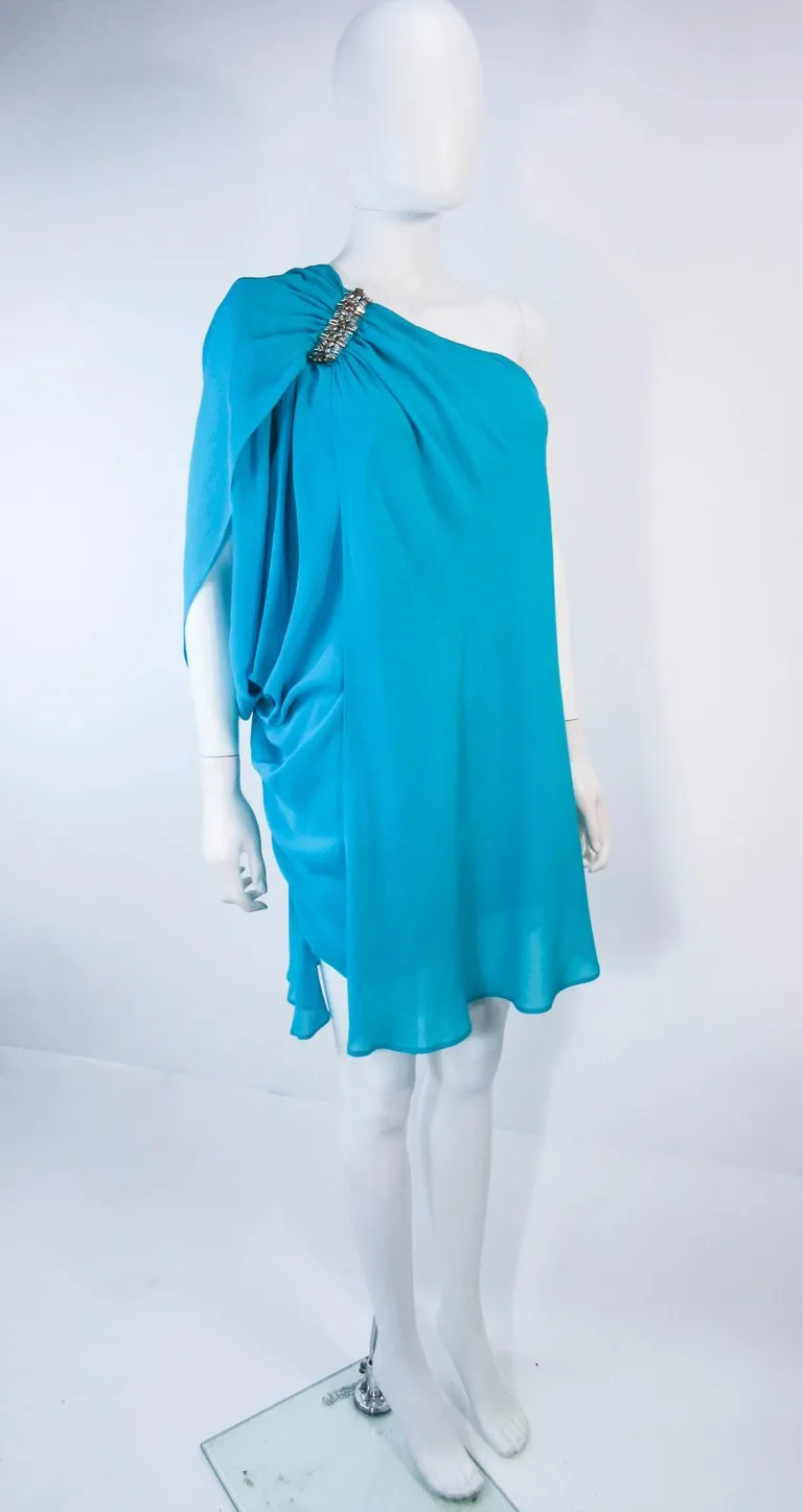 ROBERTO CAVALLI Aqua Silk Chiffon Cocktail Dress Size 40