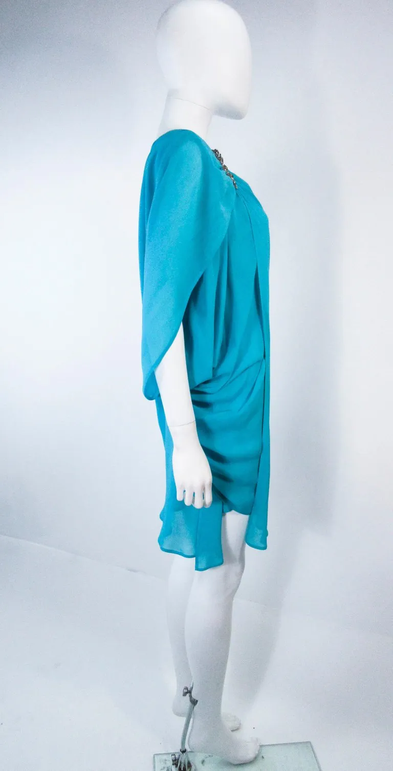 ROBERTO CAVALLI Aqua Silk Chiffon Cocktail Dress Size 40