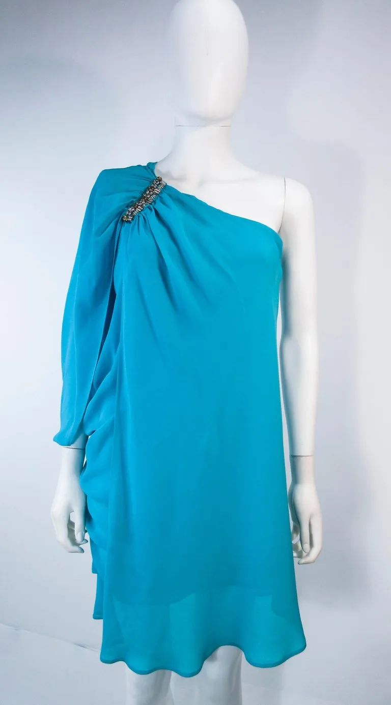 ROBERTO CAVALLI Aqua Silk Chiffon Cocktail Dress Size 40