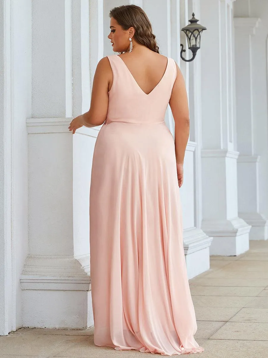 Robes de Soirée Grande Taille Chiffon à Col en V Haut Bas pour La Fête(Vente finale)