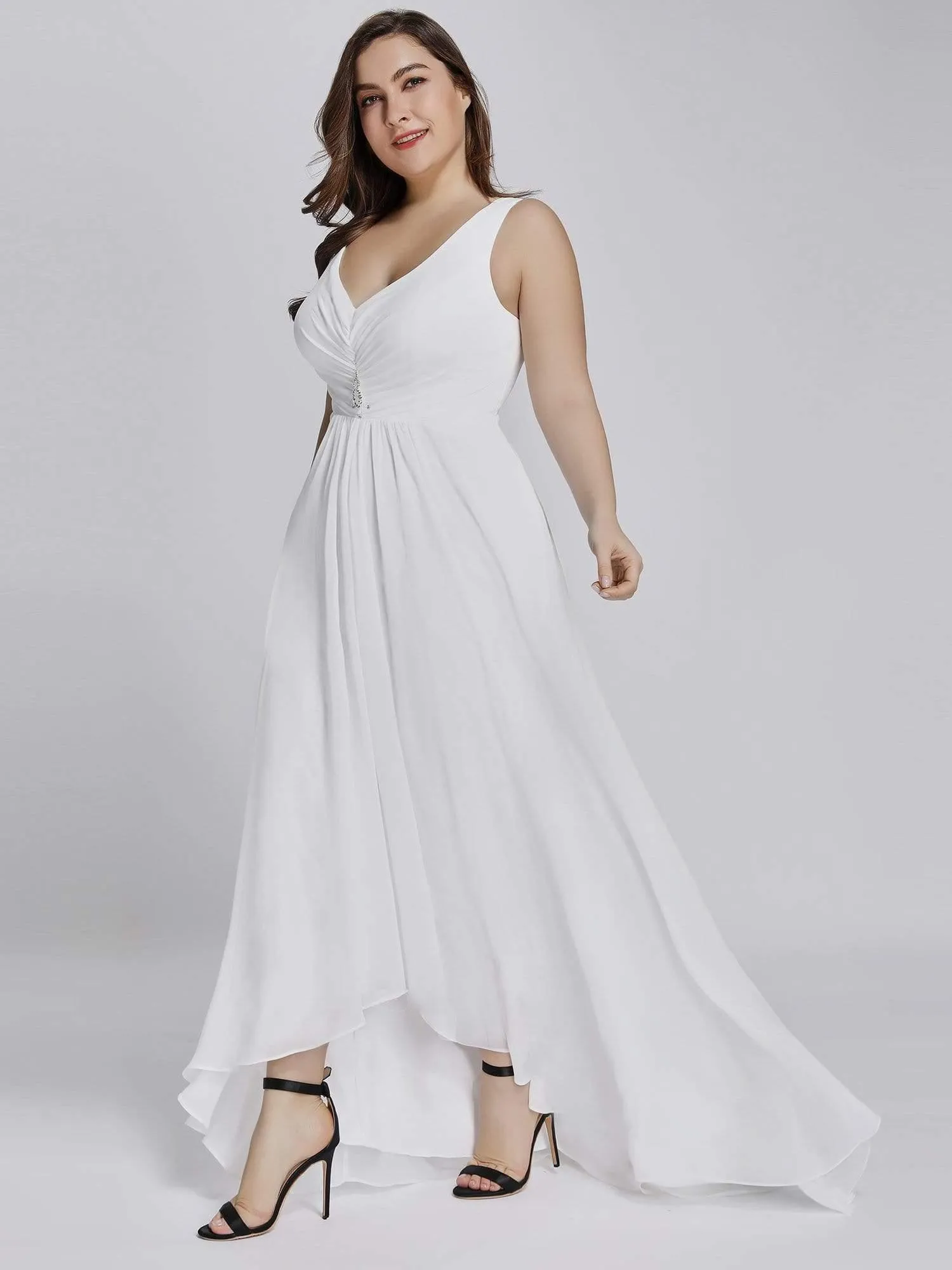 Robes de Soirée Grande Taille Chiffon à Col en V Haut Bas pour La Fête(Vente finale)