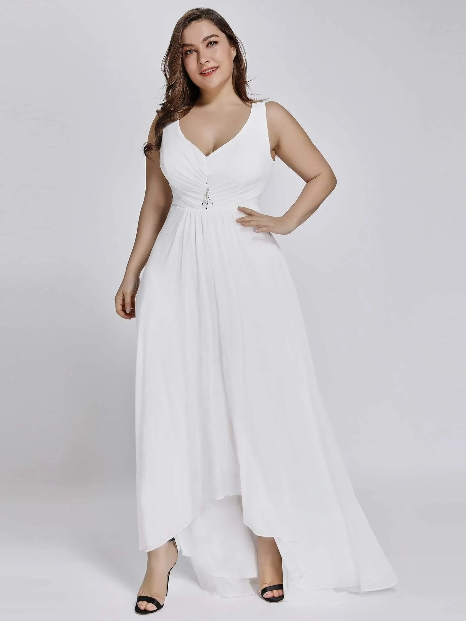 Robes de Soirée Grande Taille Chiffon à Col en V Haut Bas pour La Fête(Vente finale)