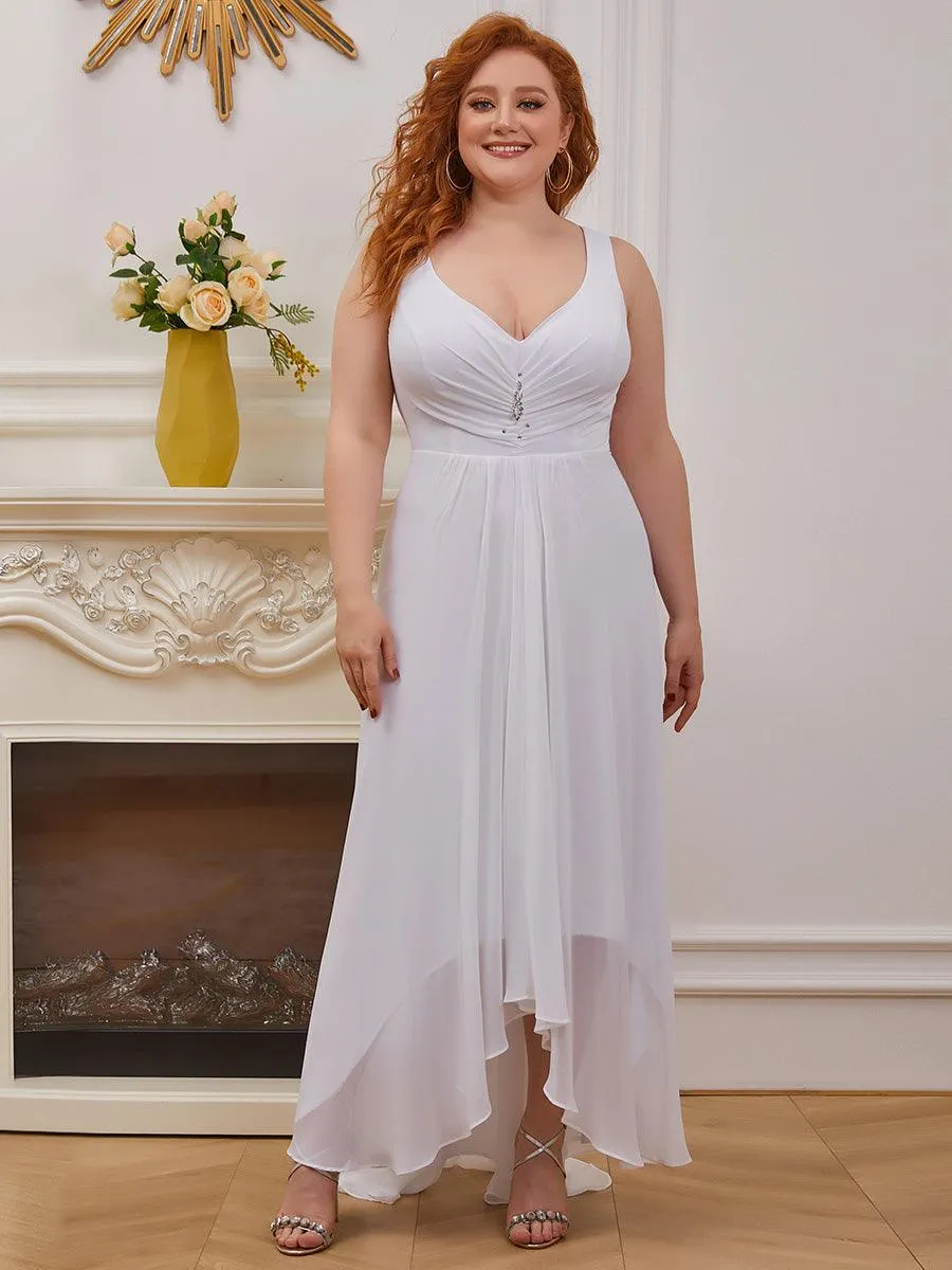 Robes de Soirée Grande Taille Chiffon à Col en V Haut Bas pour La Fête(Vente finale)
