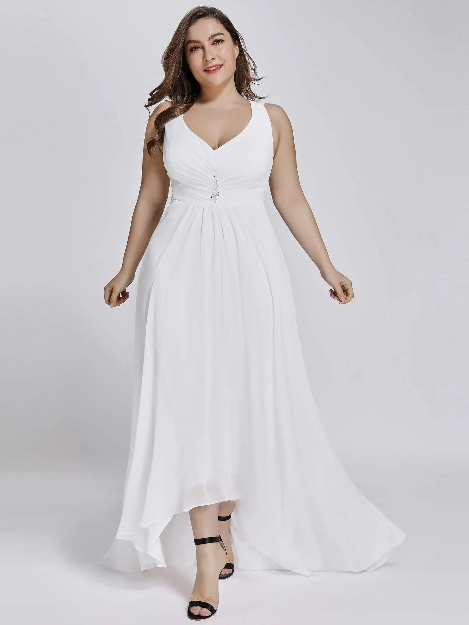 Robes de Soirée Grande Taille Chiffon à Col en V Haut Bas pour La Fête(Vente finale)
