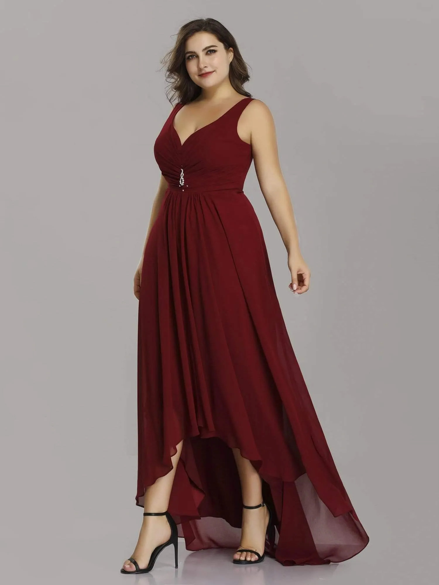 Robes de Soirée Grande Taille Chiffon à Col en V Haut Bas pour La Fête(Vente finale)