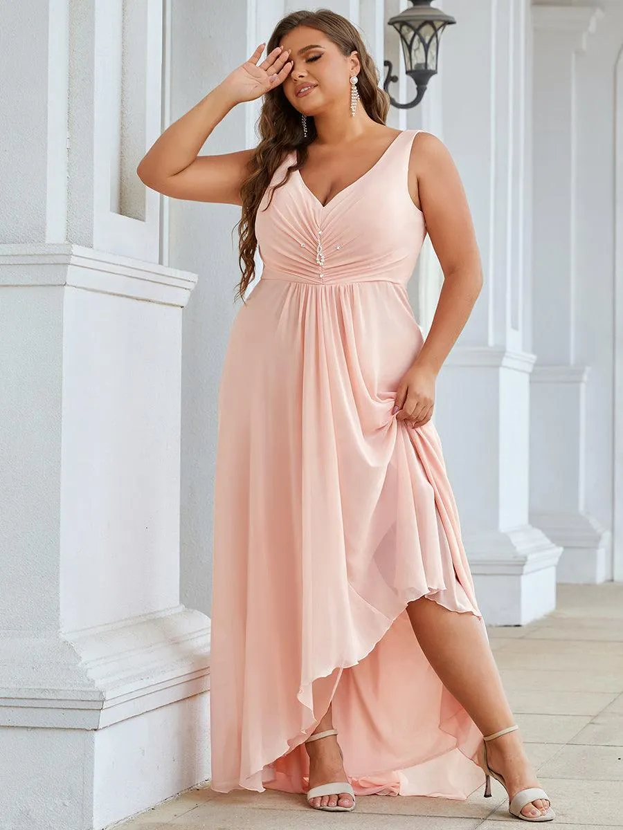 Robes de Soirée Grande Taille Chiffon à Col en V Haut Bas pour La Fête(Vente finale)