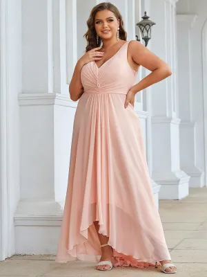 Robes de Soirée Grande Taille Chiffon à Col en V Haut Bas pour La Fête(Vente finale)
