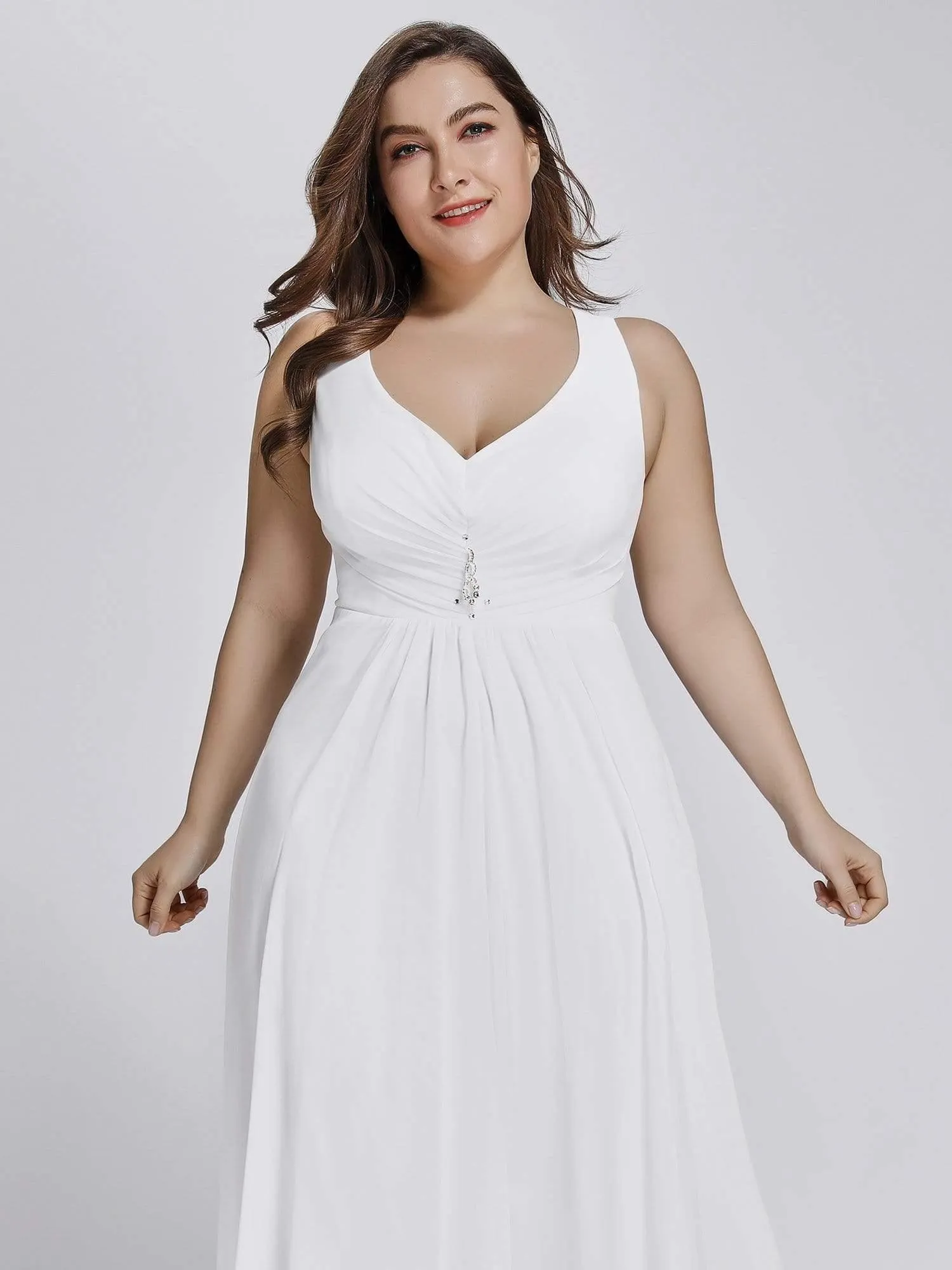 Robes de Soirée Grande Taille Chiffon à Col en V Haut Bas pour La Fête(Vente finale)