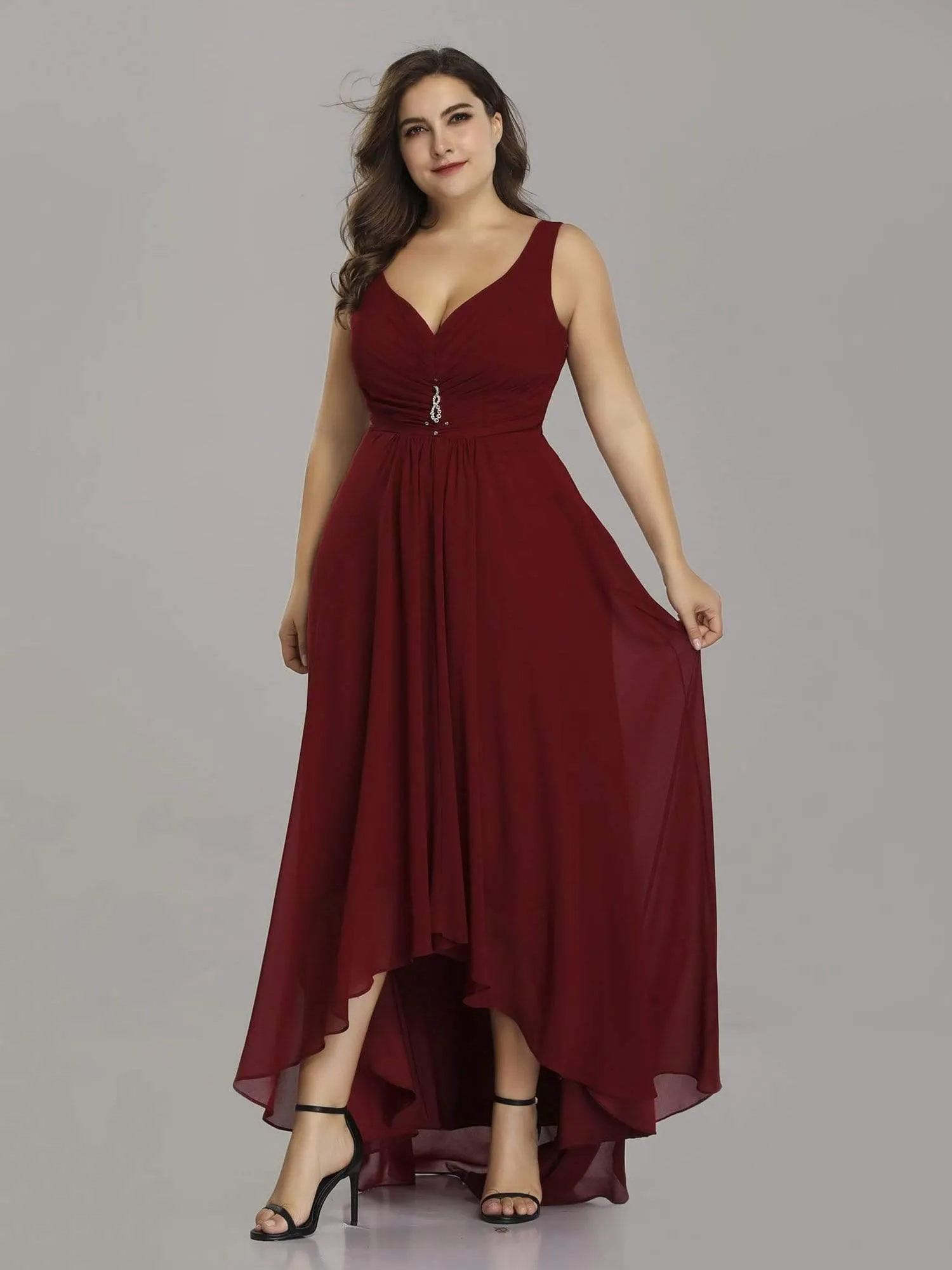 Robes de Soirée Grande Taille Chiffon à Col en V Haut Bas pour La Fête(Vente finale)