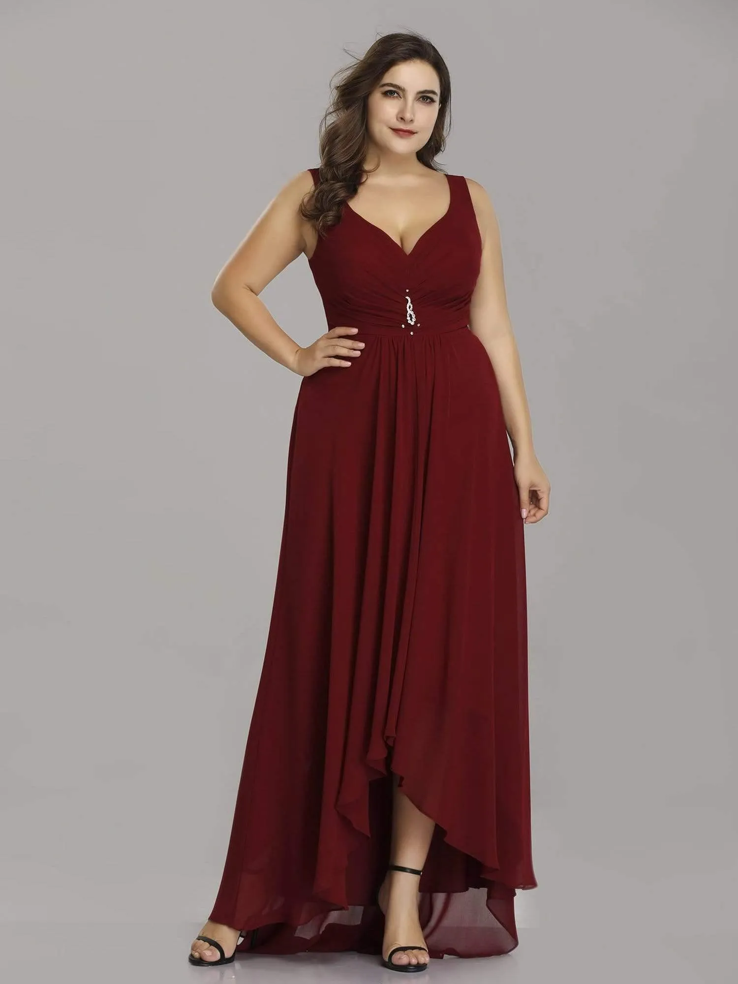 Robes de Soirée Grande Taille Chiffon à Col en V Haut Bas pour La Fête(Vente finale)