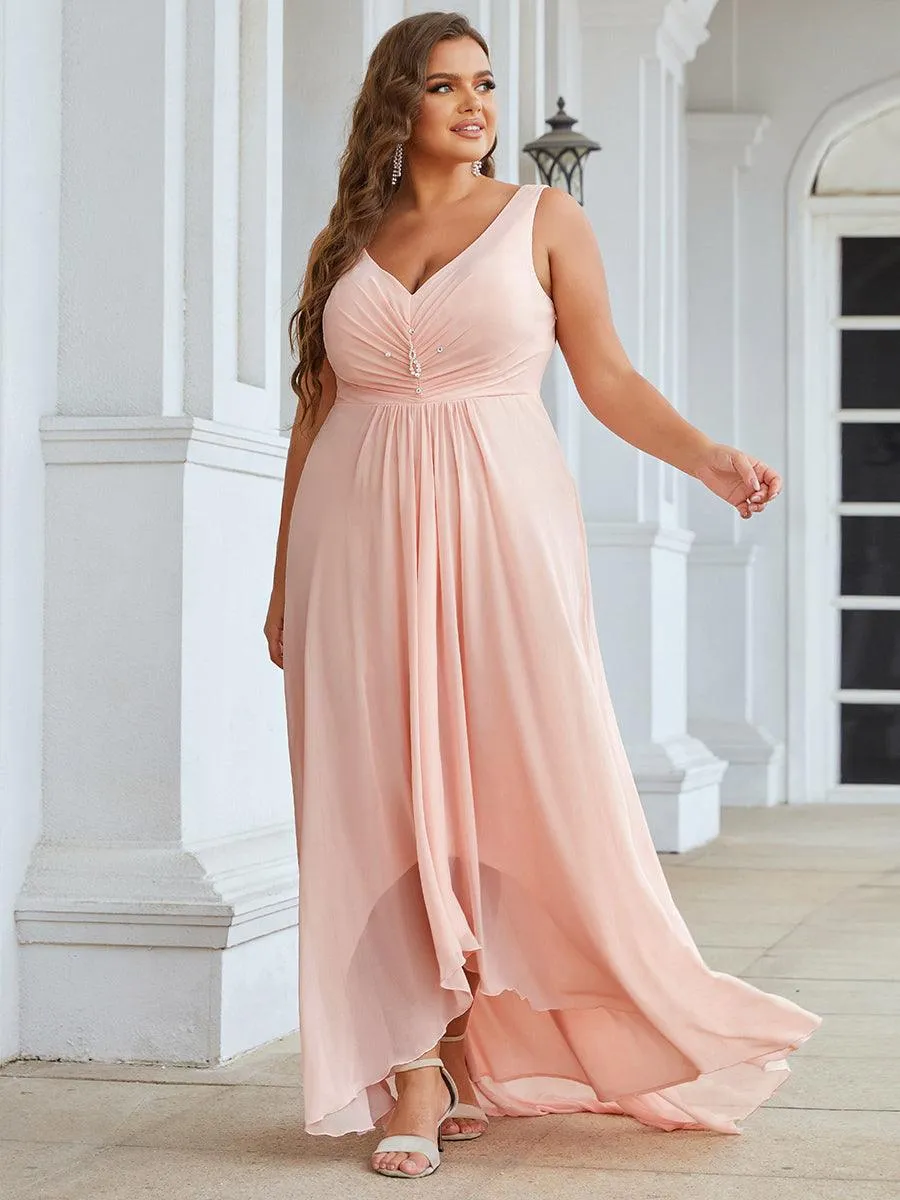 Robes de Soirée Grande Taille Chiffon à Col en V Haut Bas pour La Fête(Vente finale)