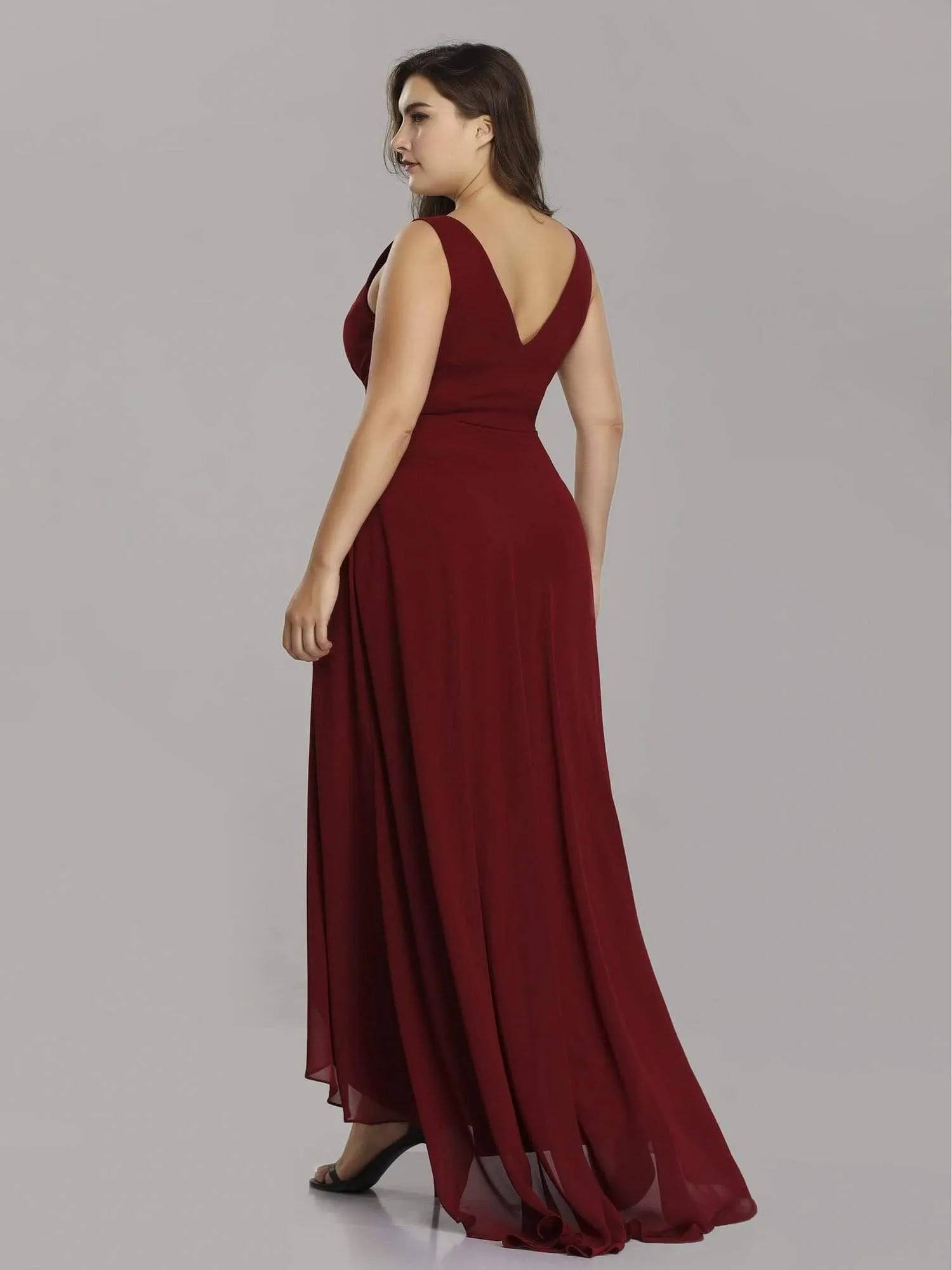 Robes de Soirée Grande Taille Chiffon à Col en V Haut Bas pour La Fête(Vente finale)