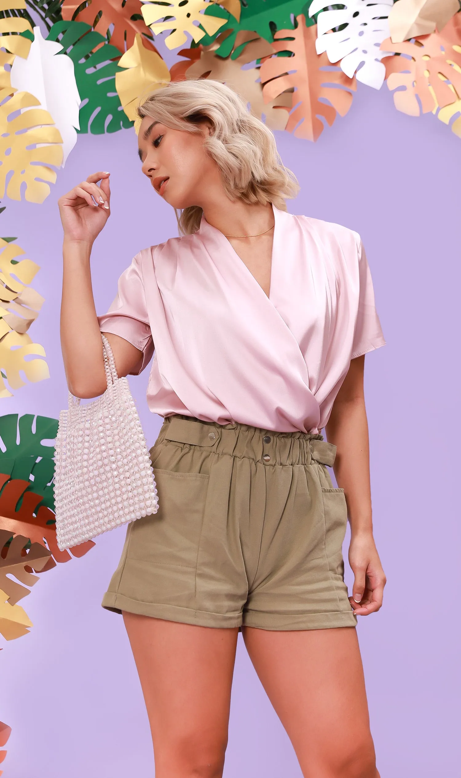 ROSALIE Satin Surplice Top (Blush)