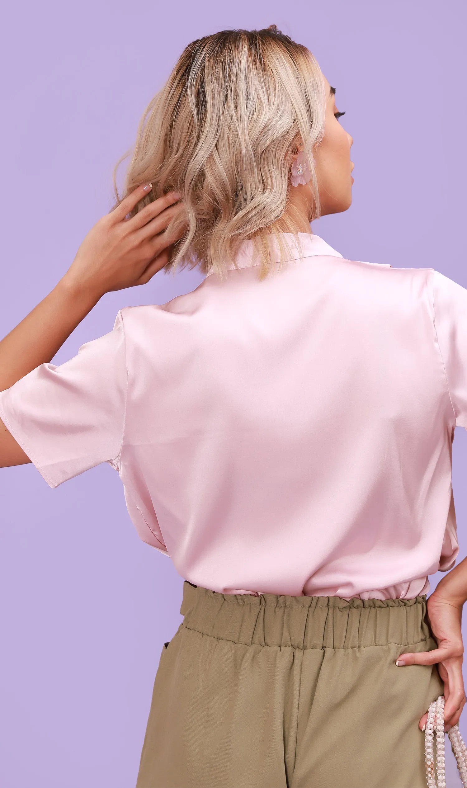 ROSALIE Satin Surplice Top (Blush)