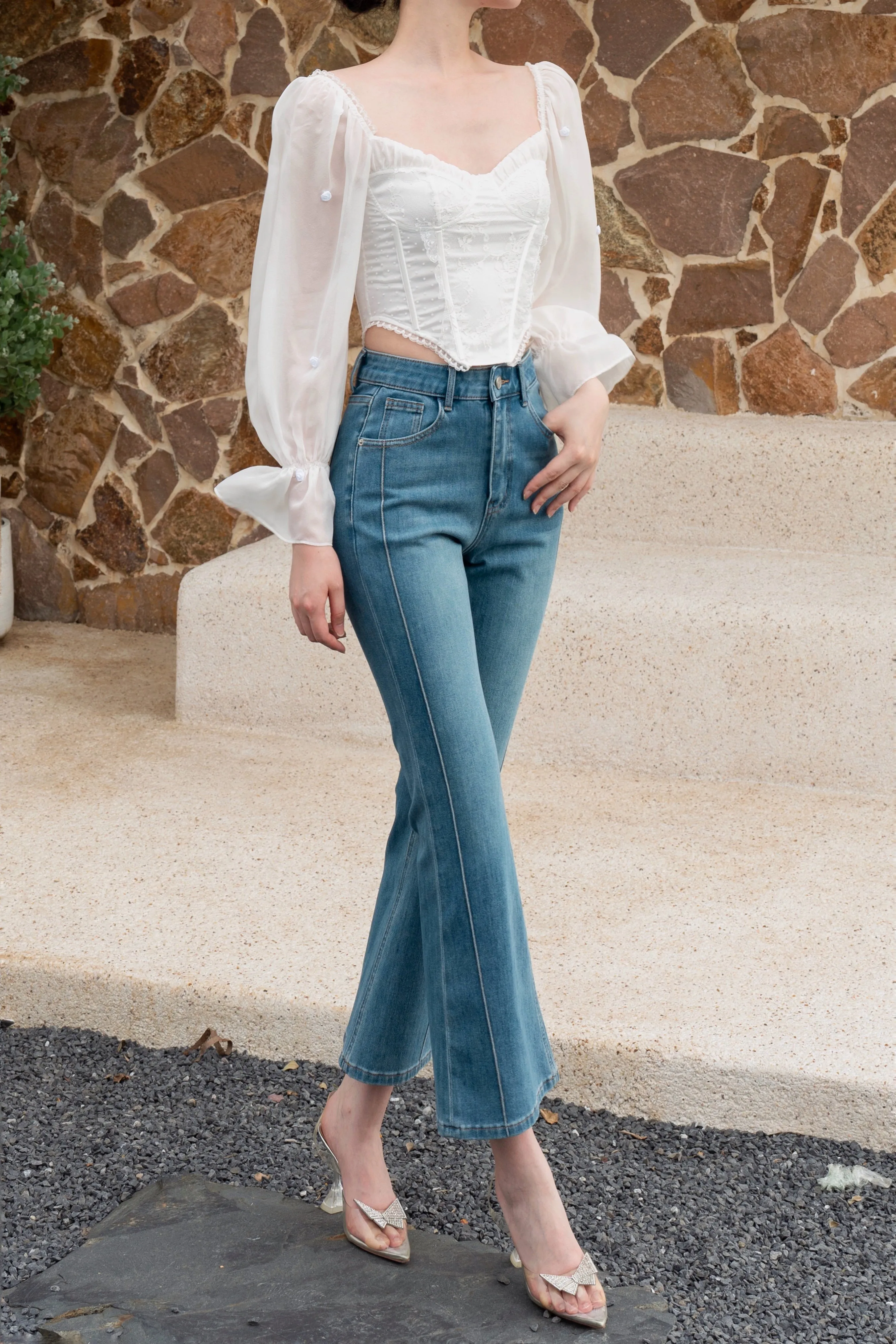 Rose Scent Lace Trimmed Silk And Tulle Top