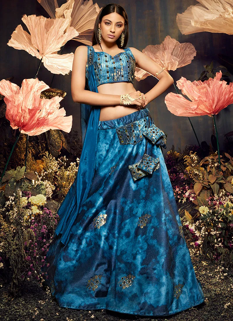 Royal Blue Mirror Work Embroidery Lehenga Choli