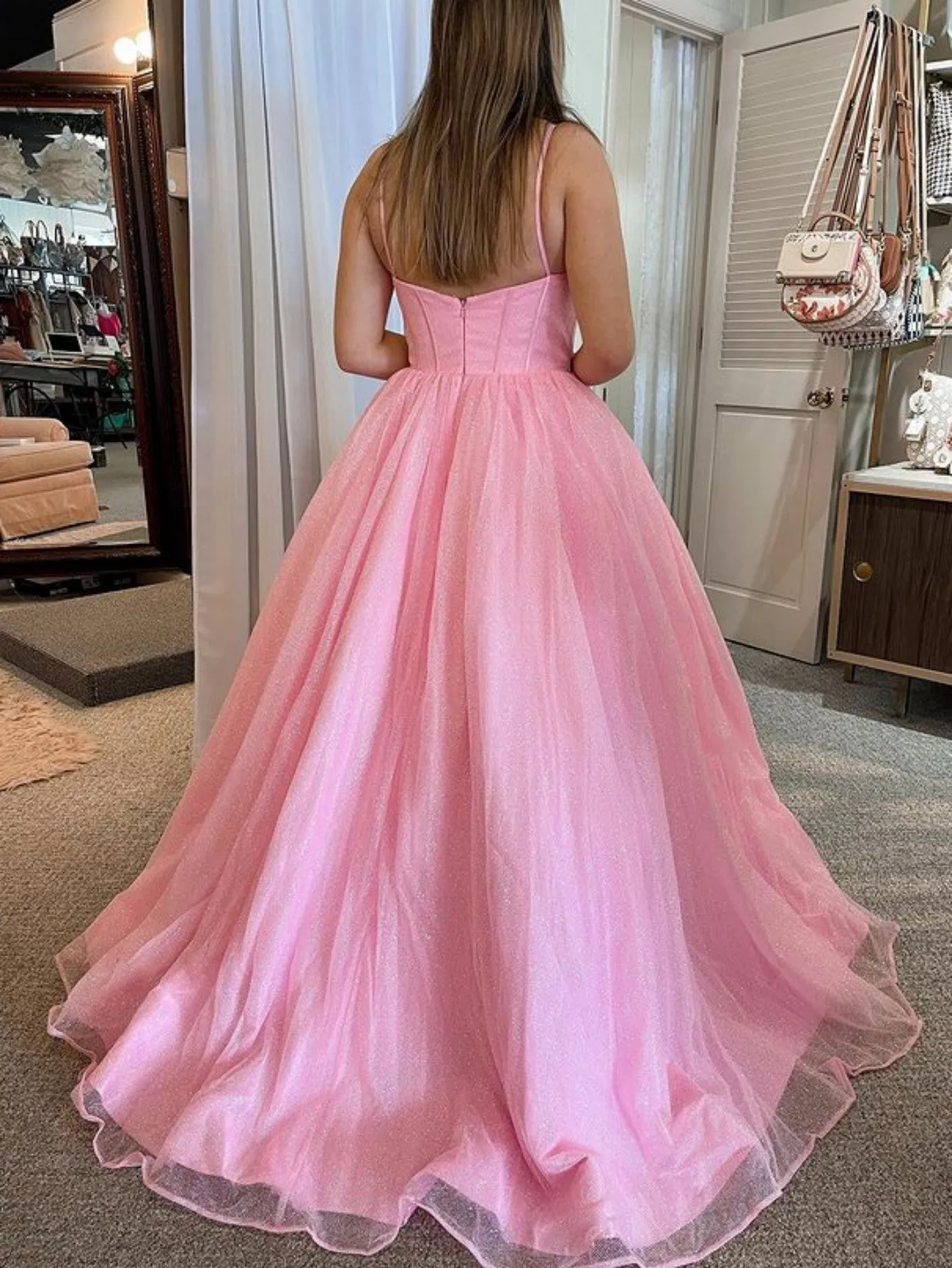 Roycebridal Julissa |A Line Glitter Tulle Prom Dress with Pockets