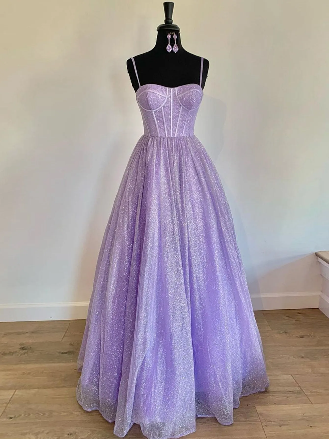 Roycebridal Julissa |A Line Glitter Tulle Prom Dress with Pockets