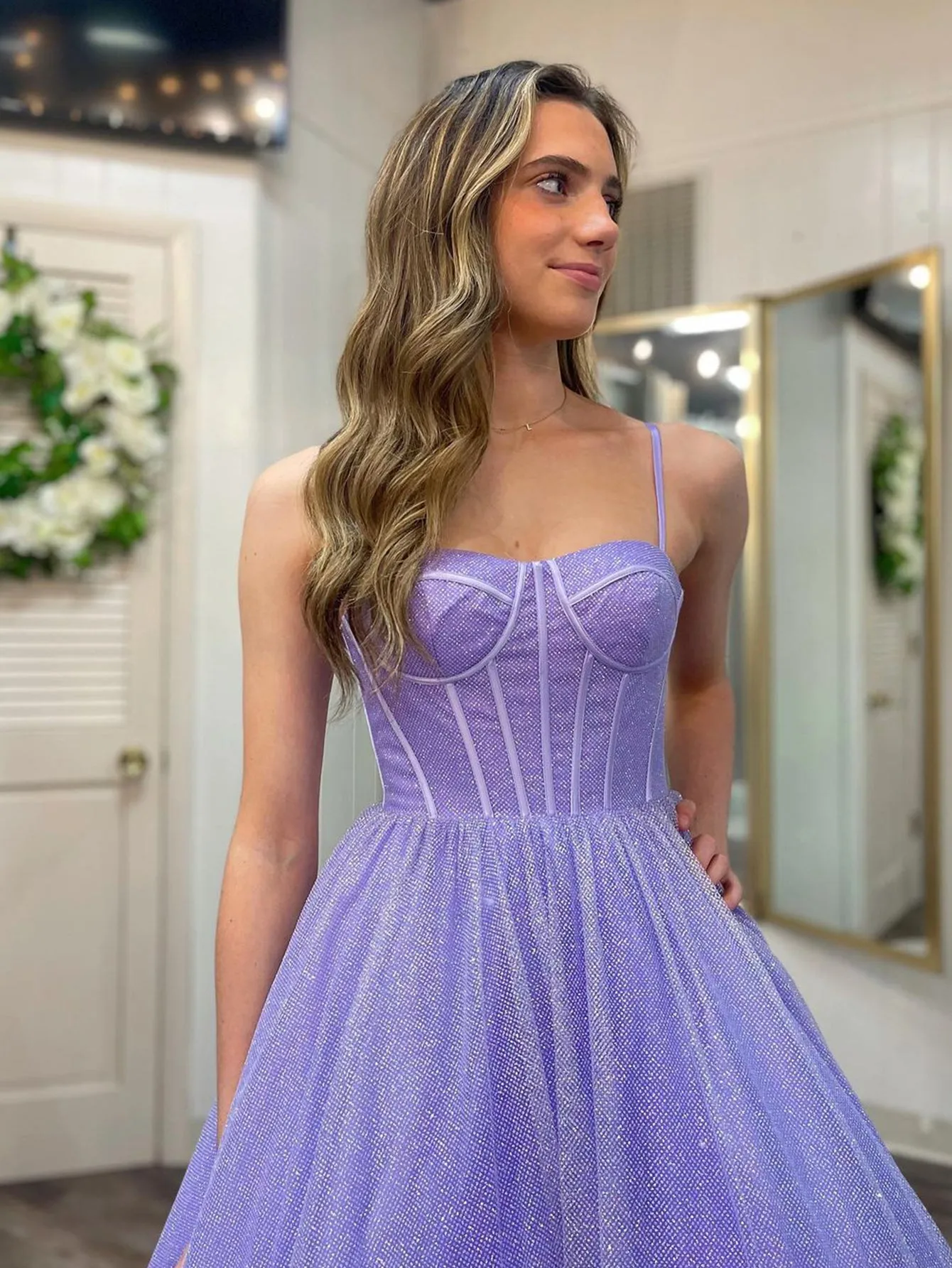 Roycebridal Julissa |A Line Glitter Tulle Prom Dress with Pockets