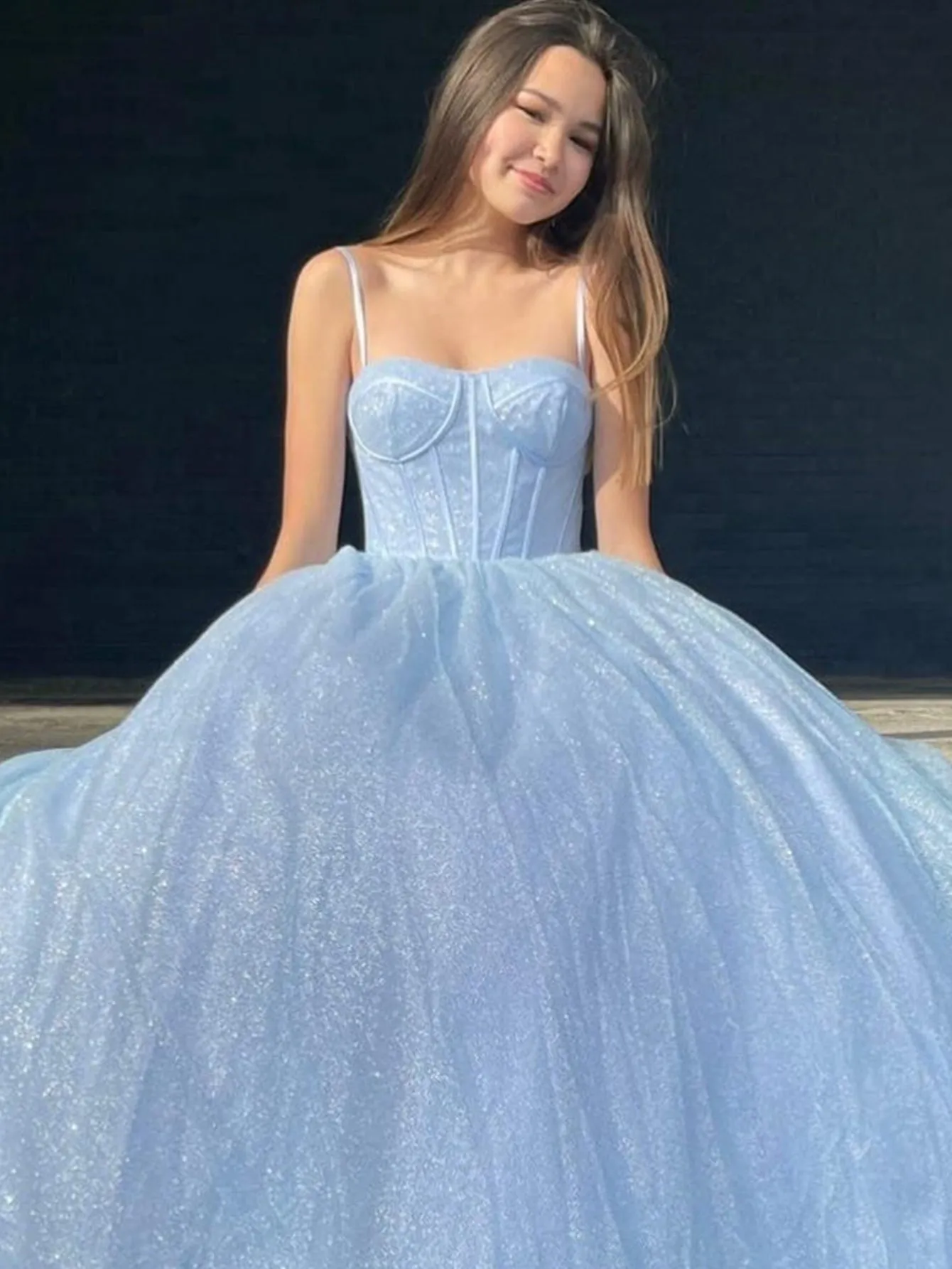 Roycebridal Julissa |A Line Glitter Tulle Prom Dress with Pockets