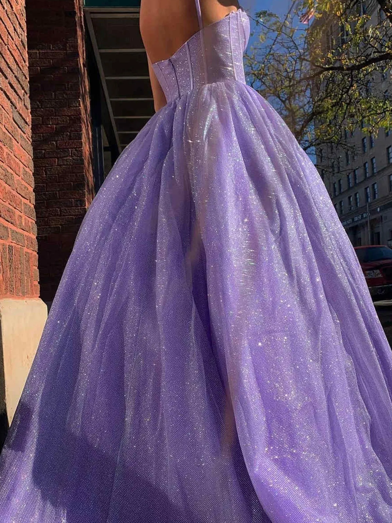 Roycebridal Julissa |A Line Glitter Tulle Prom Dress with Pockets