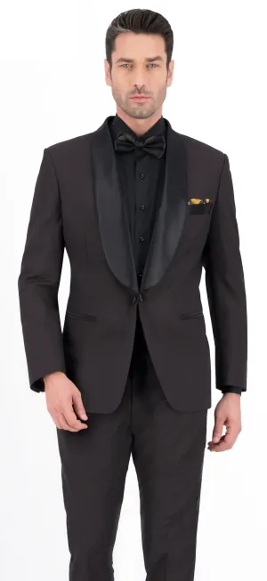 Rust Black Self Design Print Long Tuxedo