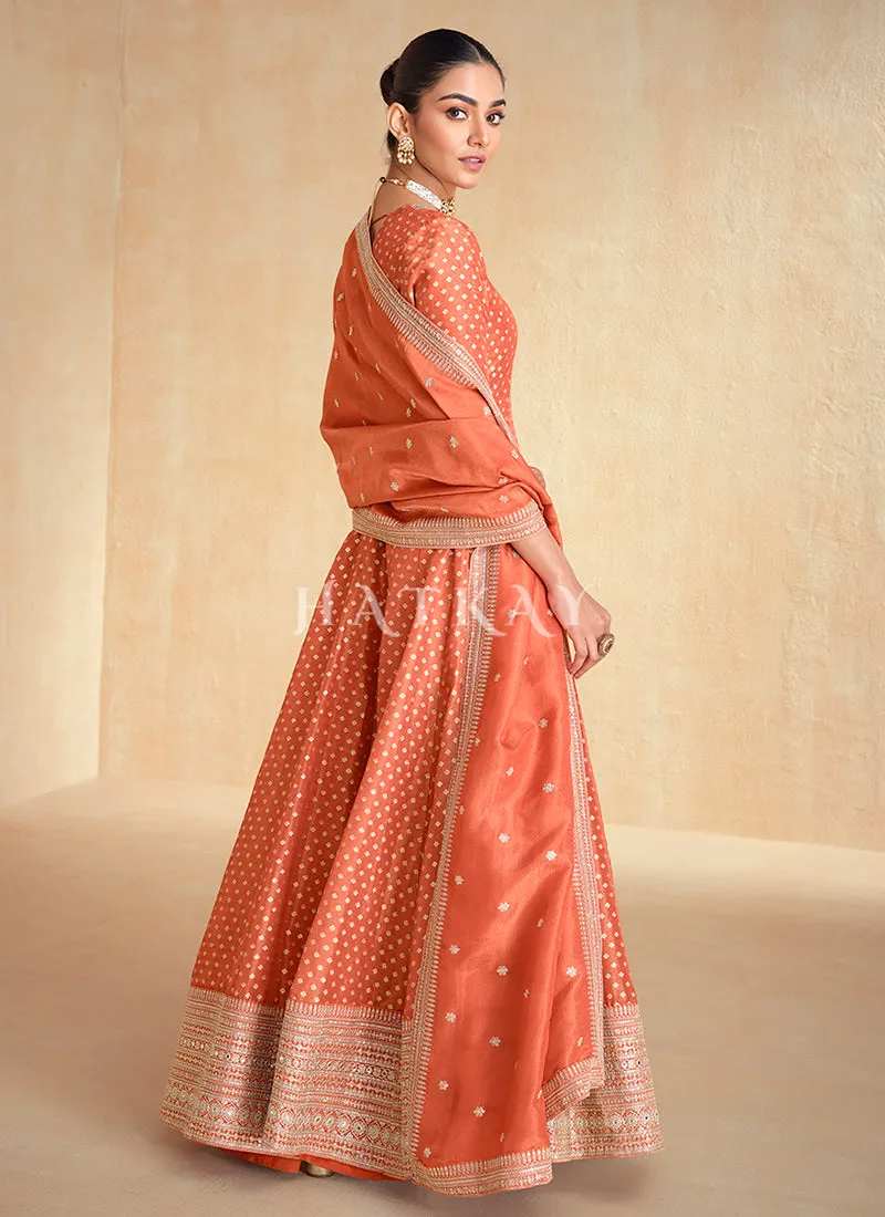 Rust Orange Embroidery Silk Anarkali Suit