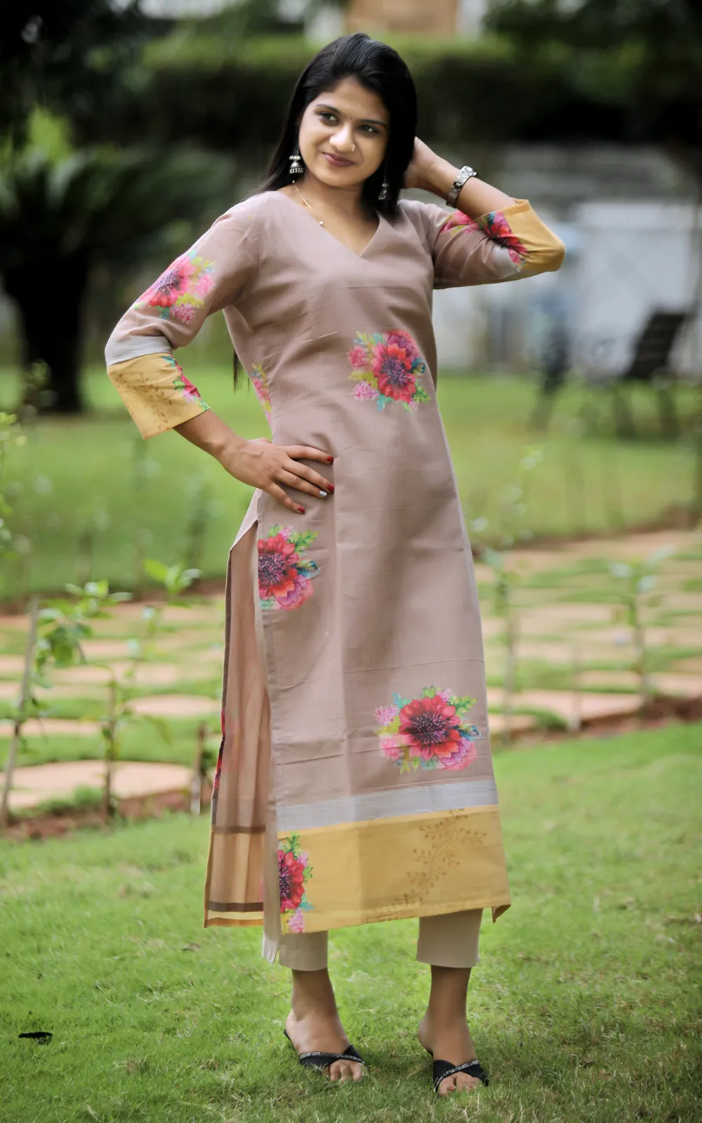 RUSTIC A LINE MOCHA COFFEE KURTA