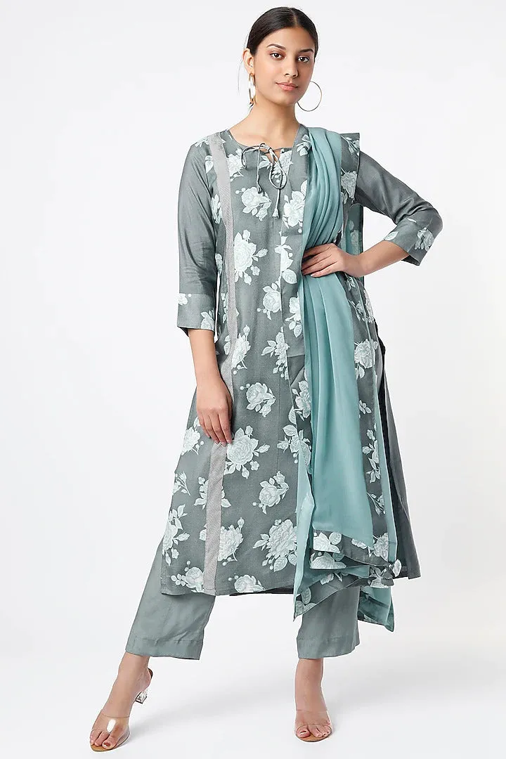 SAGE GREEN DESSERT ROSE SILK  KURTA