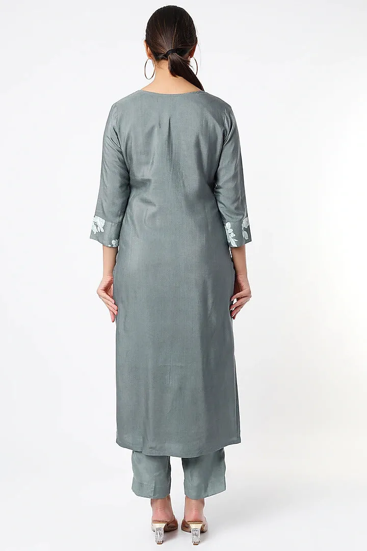 SAGE GREEN DESSERT ROSE SILK  KURTA