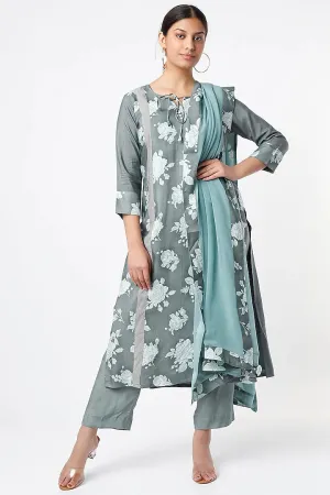 SAGE GREEN DESSERT ROSE SILK  KURTA