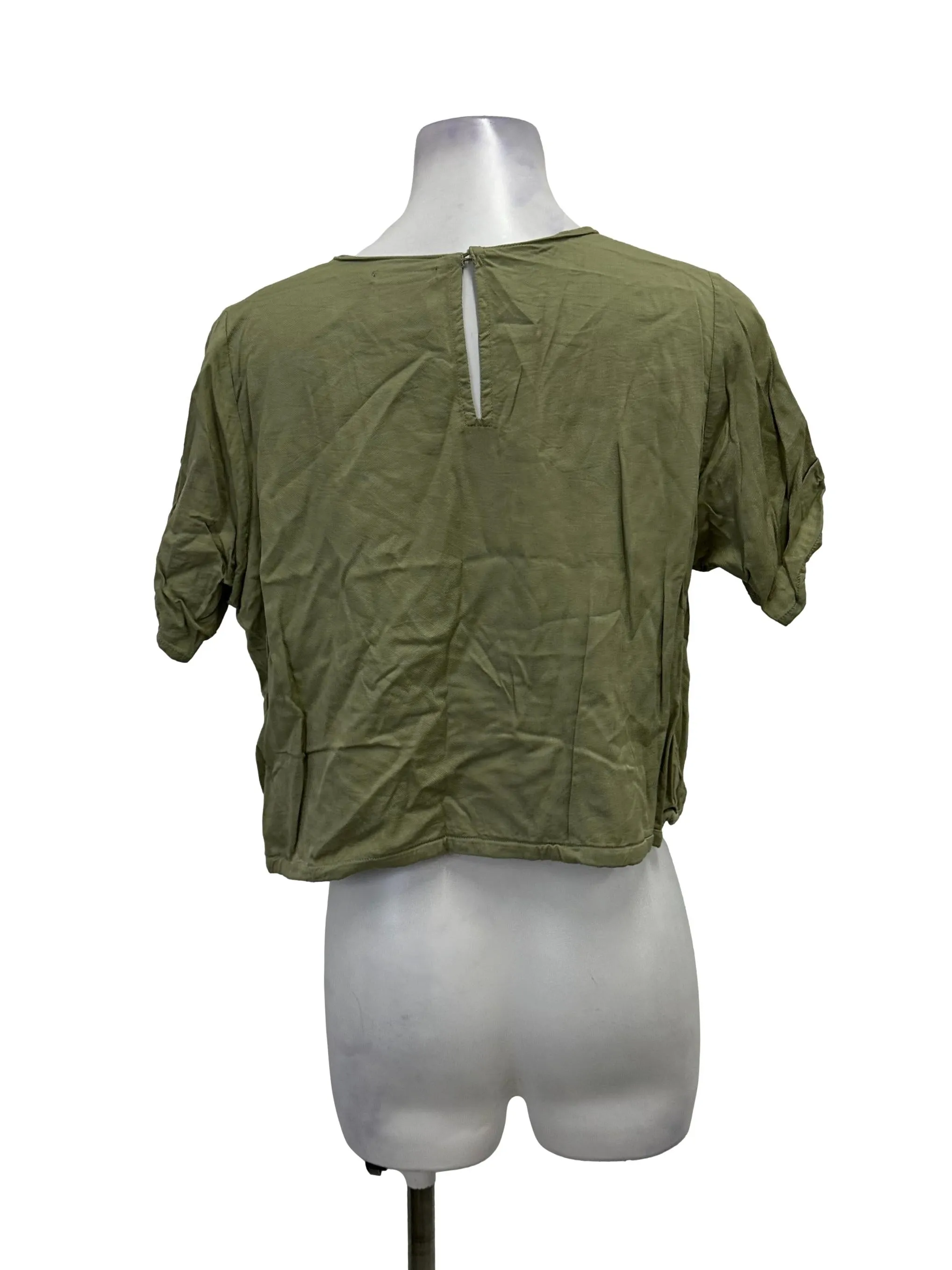 Sage Green Sleeved Drawstring Top