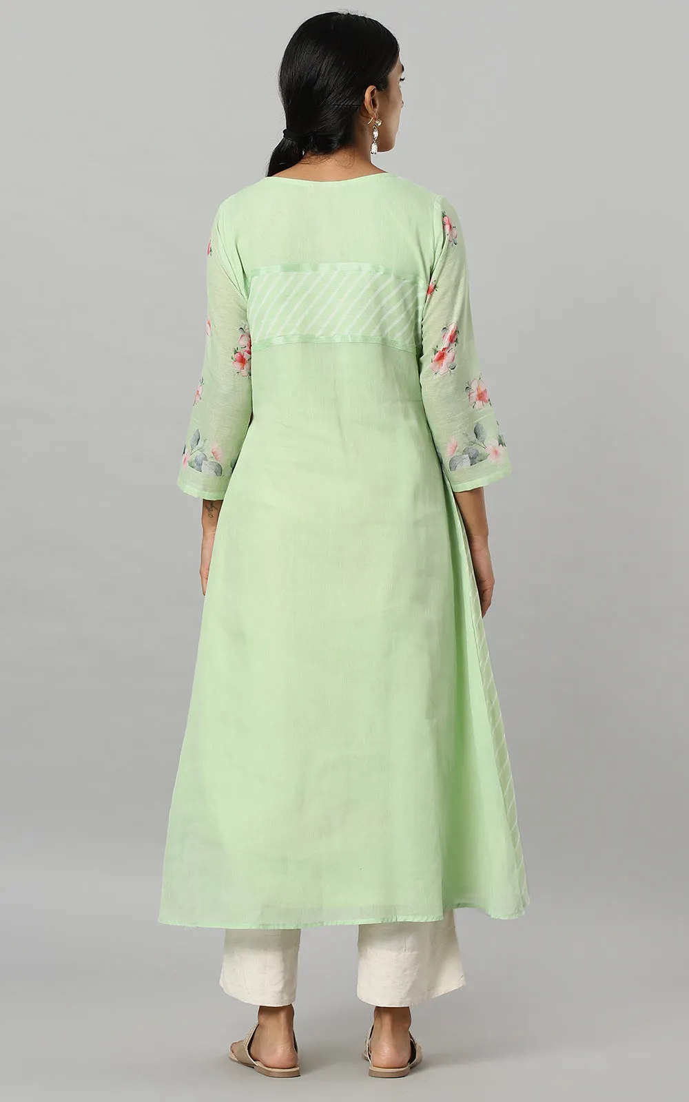 SAGE HIBISCUS PARALLET YOKE KURTA